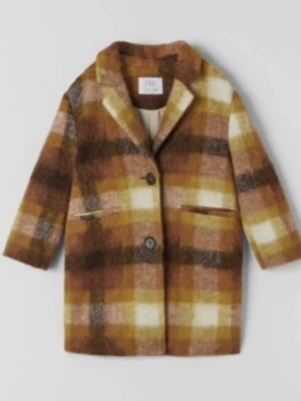ZARA GIRLS WOOL PLAID COAT YELLOW /BROWN SZ 9